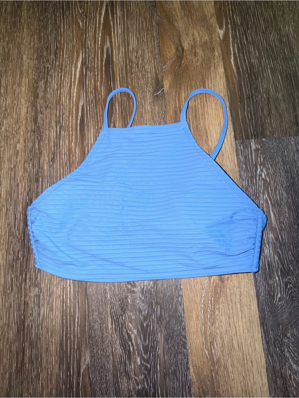 Time and Tru Light Blue High-Neck Ribbed Bikini Top